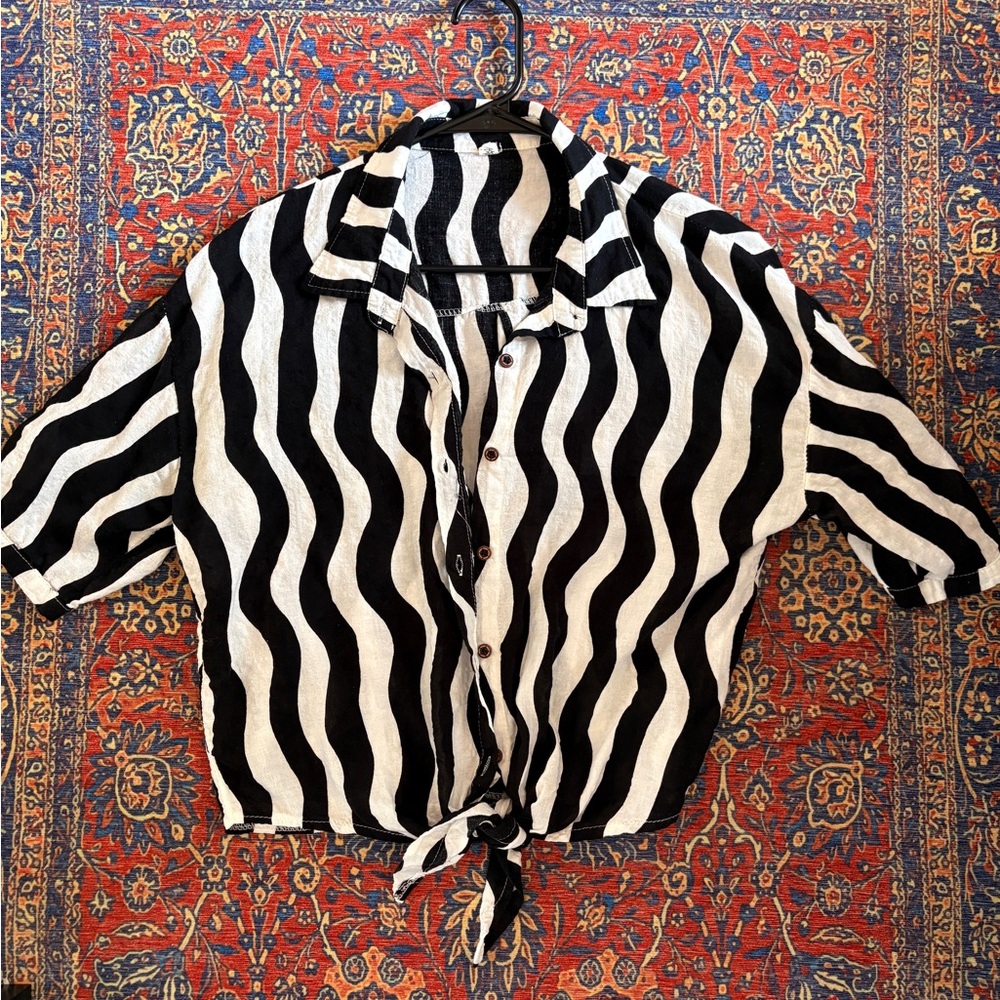 Black and White Striped Button-Up Shirt